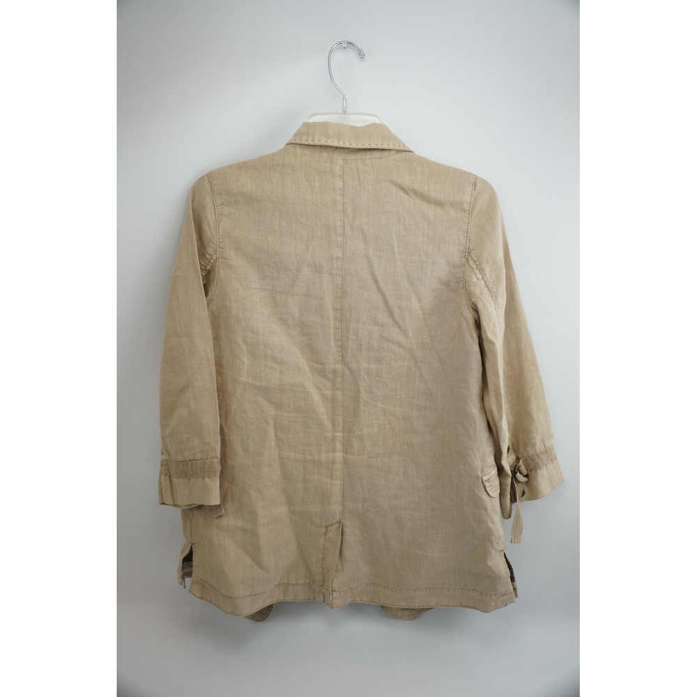 Marrakech Linen Blazer S Tan Safari Single Button 3/4 Sleeve Jacket Excellent - Picture 5 of 5